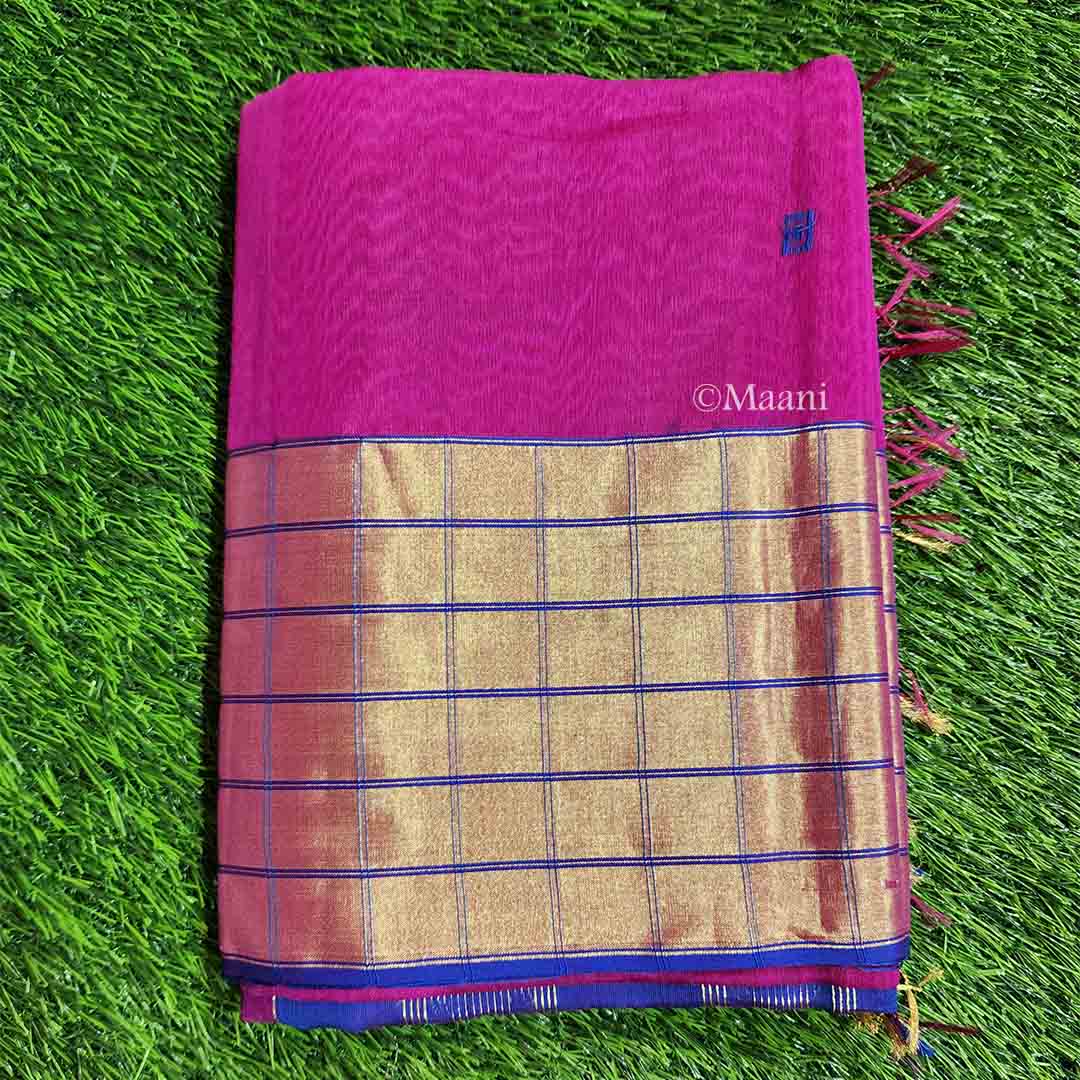 Magenta Pink Maheshwari Saree - Image 3