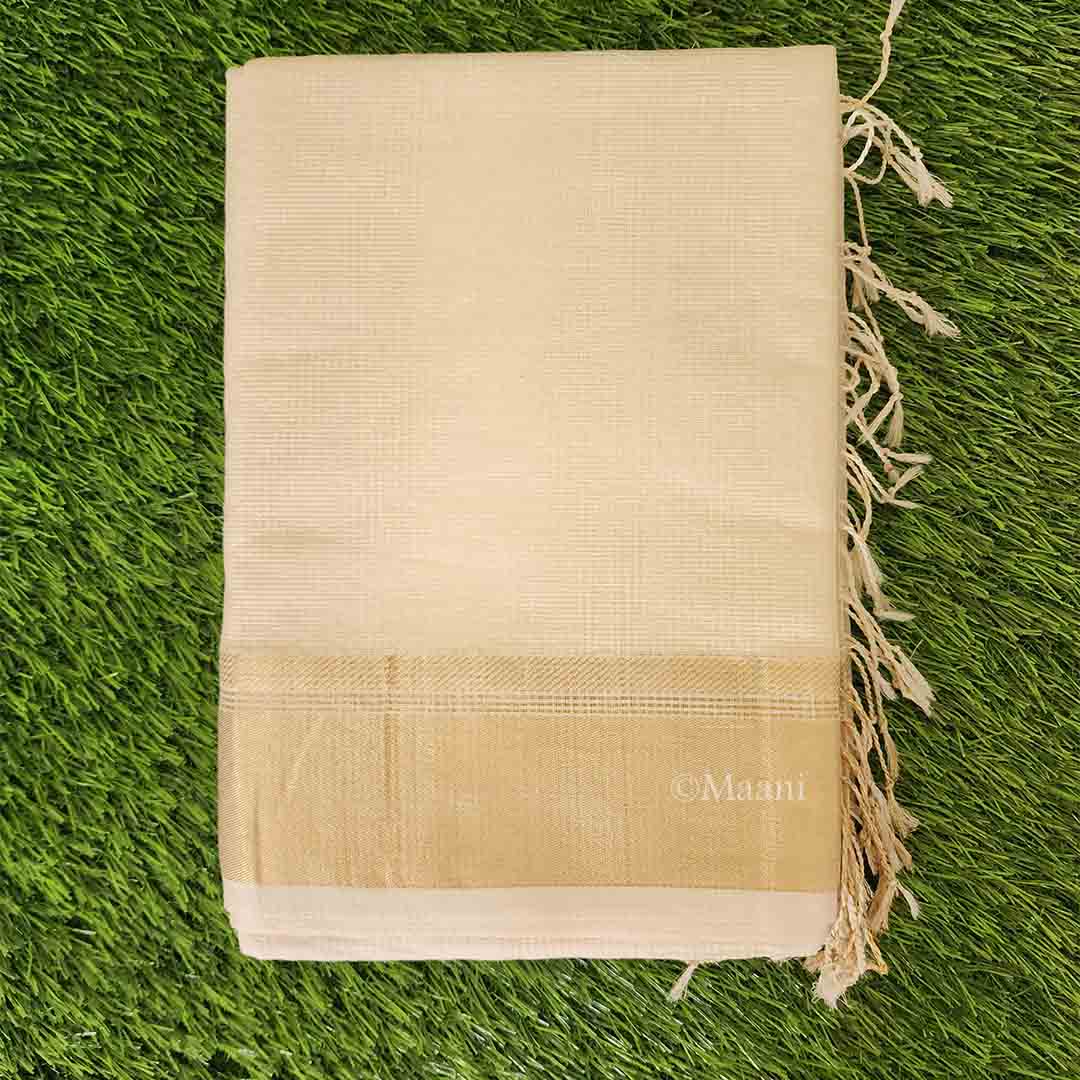 Off White Self Checks Maheshwari Saree - Image 3