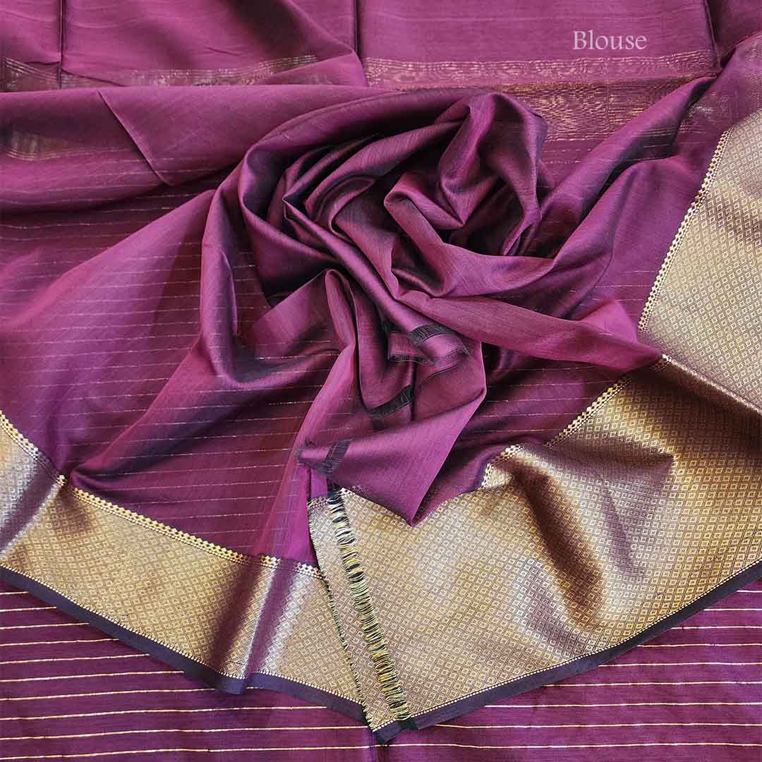 Wine Maheshwari Saree - Image 2
