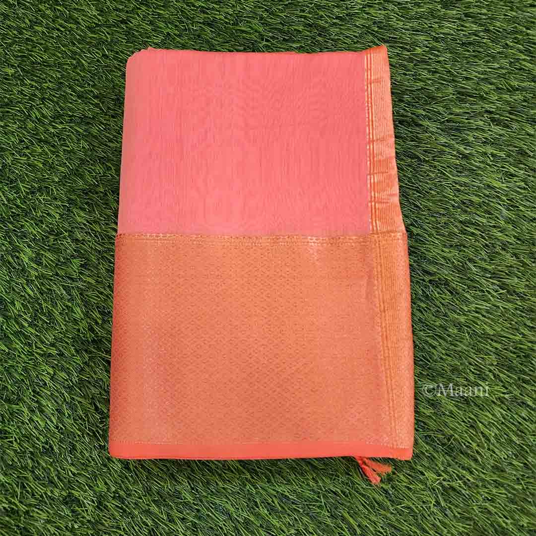 Peachish Orange Maheshwari Saree - Image 3