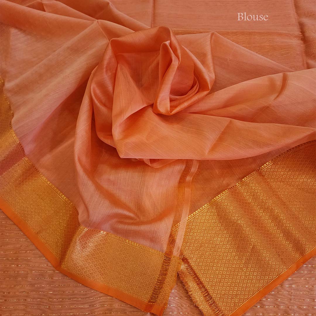 Peachish Orange Maheshwari Saree - Image 2